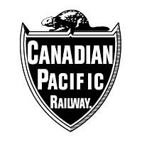 Canadian Pacific Railway emblem in black and white with a beaver on top of a shield.